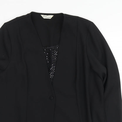 Design Essentials Womens Black Polyester Basic Blouse Size 16 V-Neck