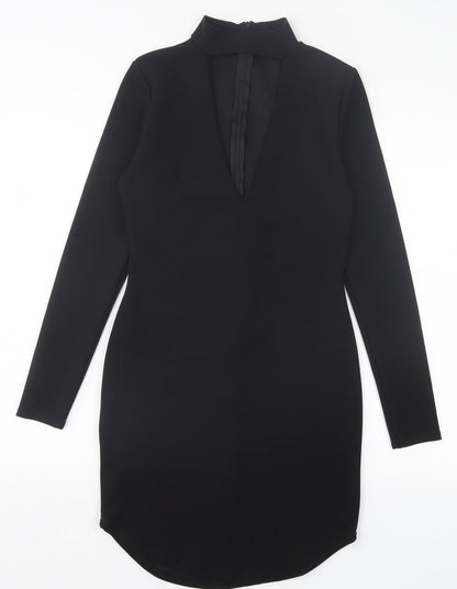 Missguided Womens Black Polyester Bodycon Size 10 V-Neck Zip