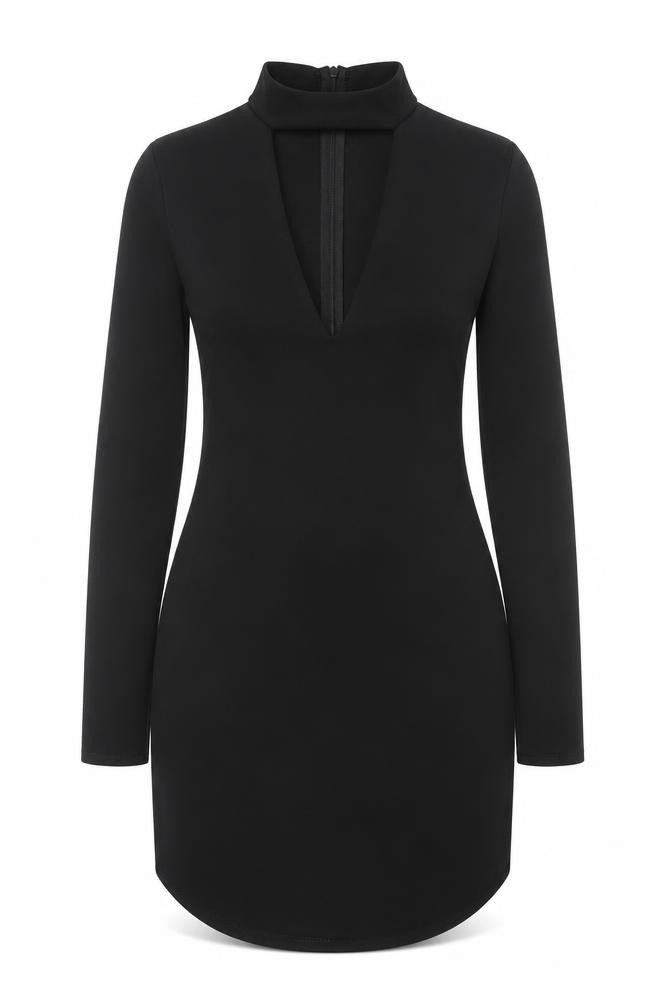 Missguided Womens Black Polyester Bodycon Size 10 V-Neck Zip