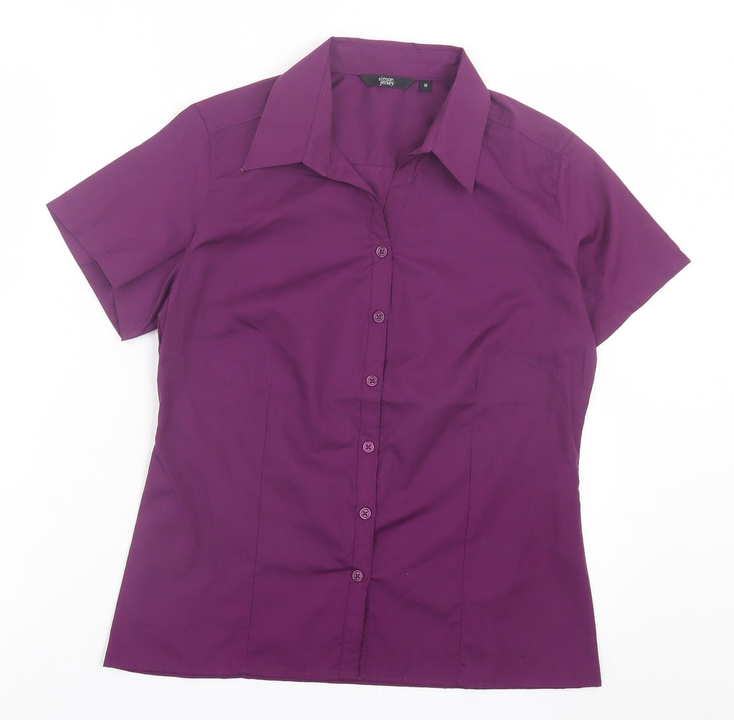 Simon Jersey Womens Purple Polyester Basic Button-Up Size 10 Collared - Collared