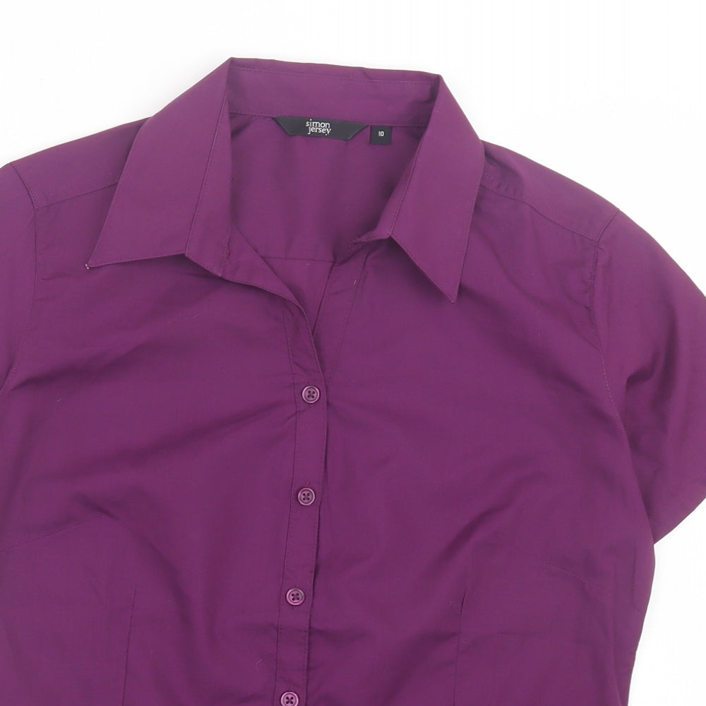 Simon Jersey Womens Purple Polyester Basic Button-Up Size 10 Collared - Collared