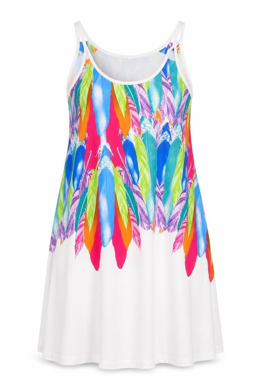Womens Multicoloured Geometric Polyester Tank Dress Size S Scoop Neck Pullover - Feather Print
