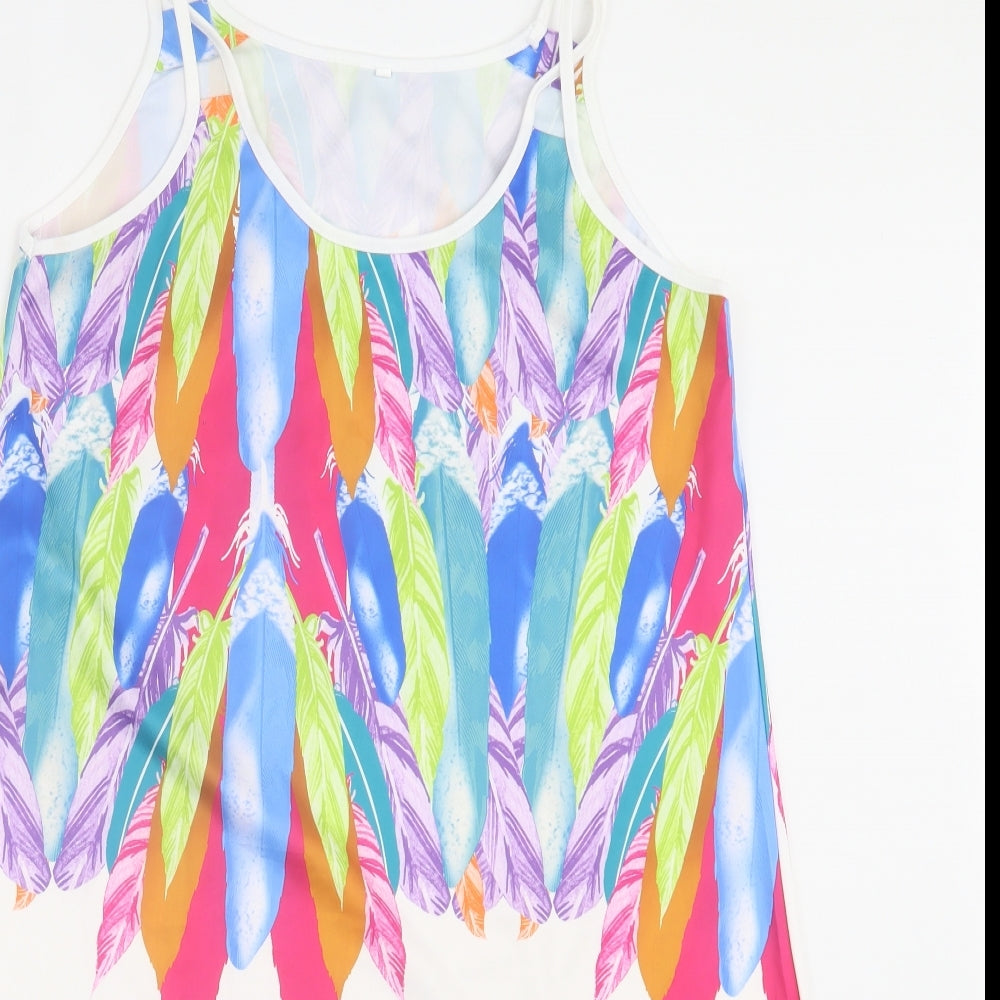 Preworn Womens Multicoloured Geometric Polyester Tank Dress Size S Scoop Neck Pullover - Feather Print