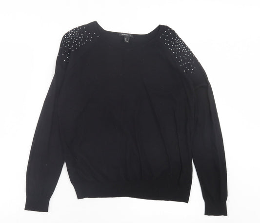 Mango Womens Black V-Neck Polyamide Pullover Jumper Size M