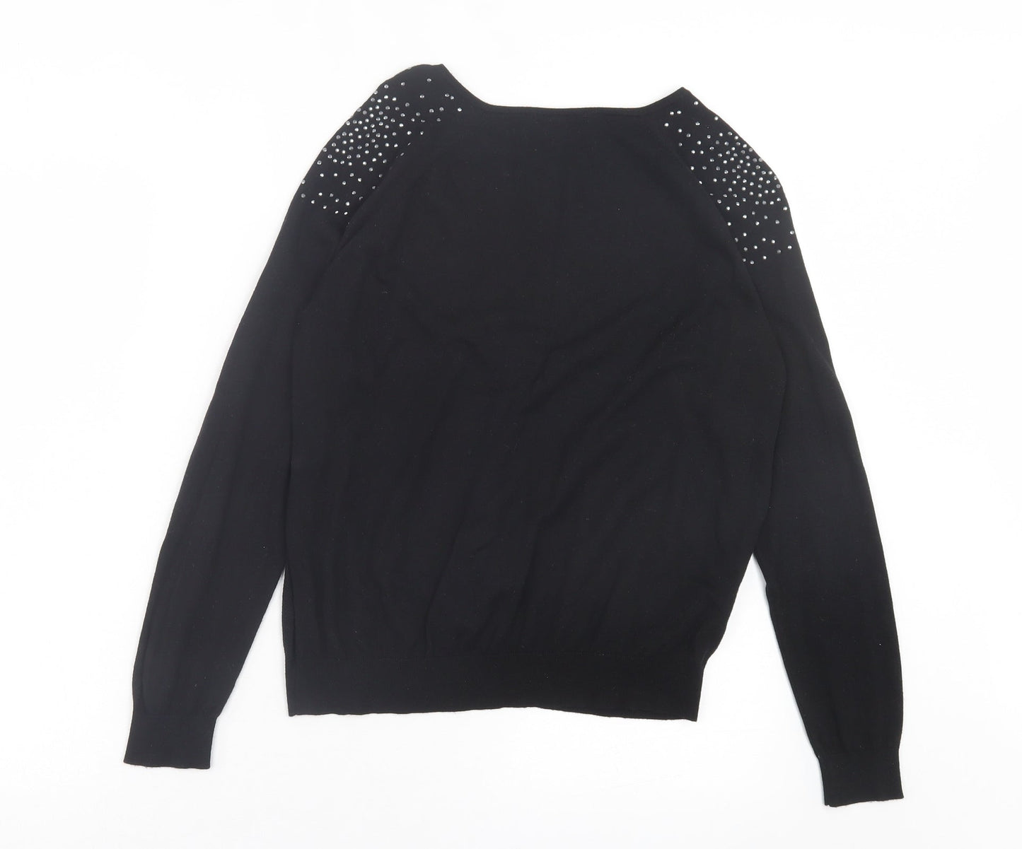 Mango Womens Black V-Neck Polyamide Pullover Jumper Size M