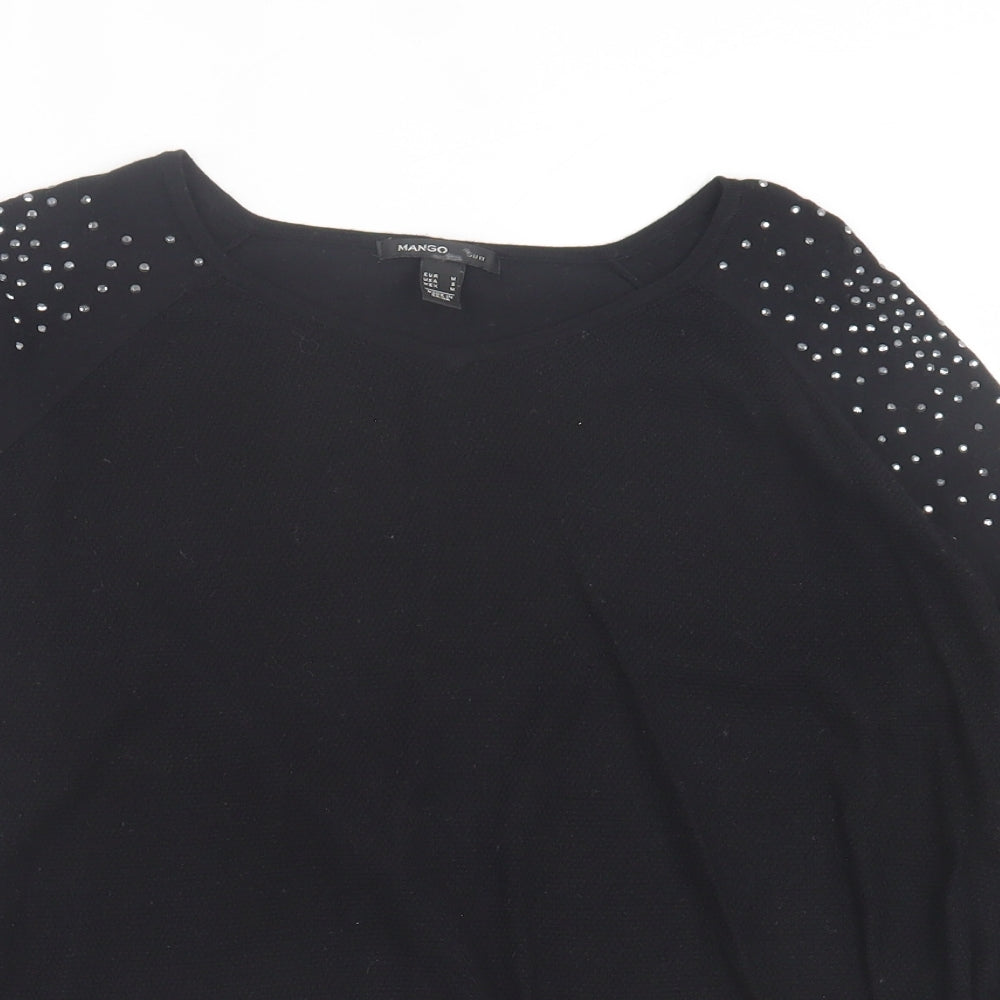 Mango Womens Black V-Neck Polyamide Pullover Jumper Size M