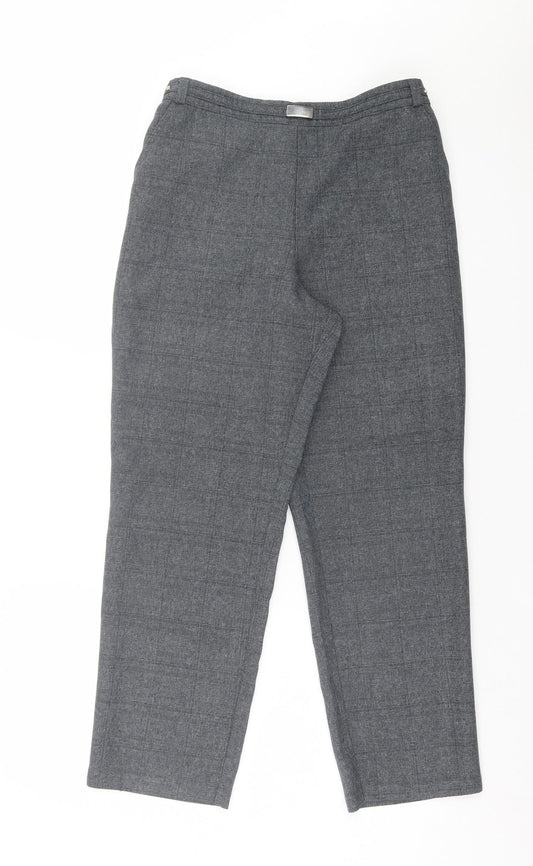 Marks and Spencer Womens Grey Plaid Polyester Trousers Size 12 L27 in Regular