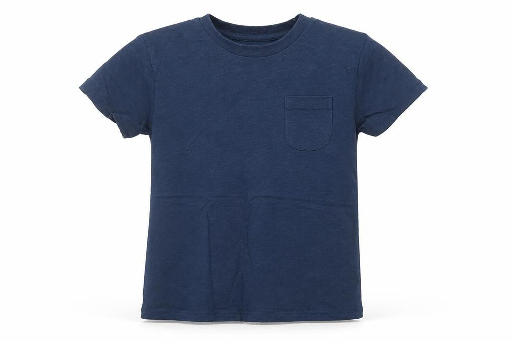 Dunnes Boys Blue Cotton Basic T-Shirt Size 5-6 Years Crew Neck Pullover - Pocket Detail
