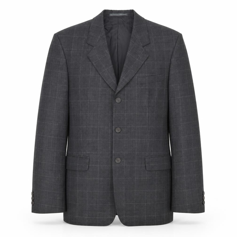 Preworn Mens Grey Plaid Wool Jacket Suit Jacket Size 40
