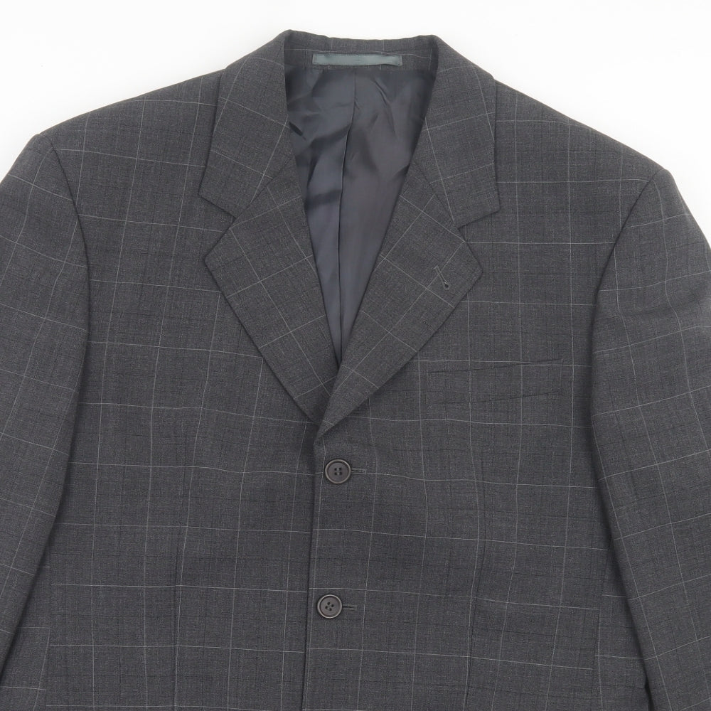 Preworn Mens Grey Plaid Wool Jacket Suit Jacket Size 40
