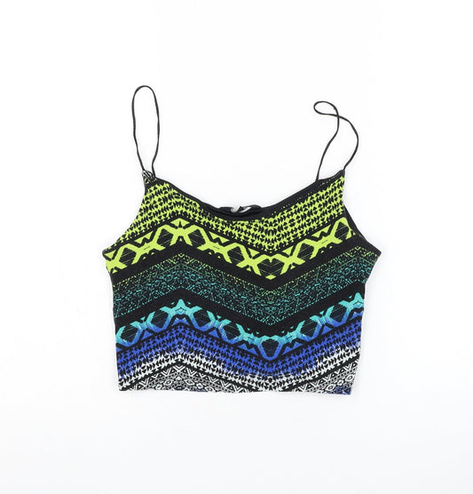 New Look Womens Multicoloured Geometric Cotton Cropped Tank Size 10 Round Neck
