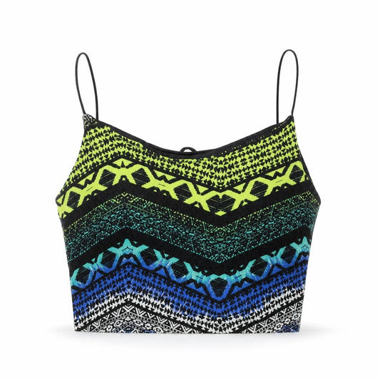New Look Womens Multicoloured Geometric Cotton Cropped Tank Size 10 Round Neck