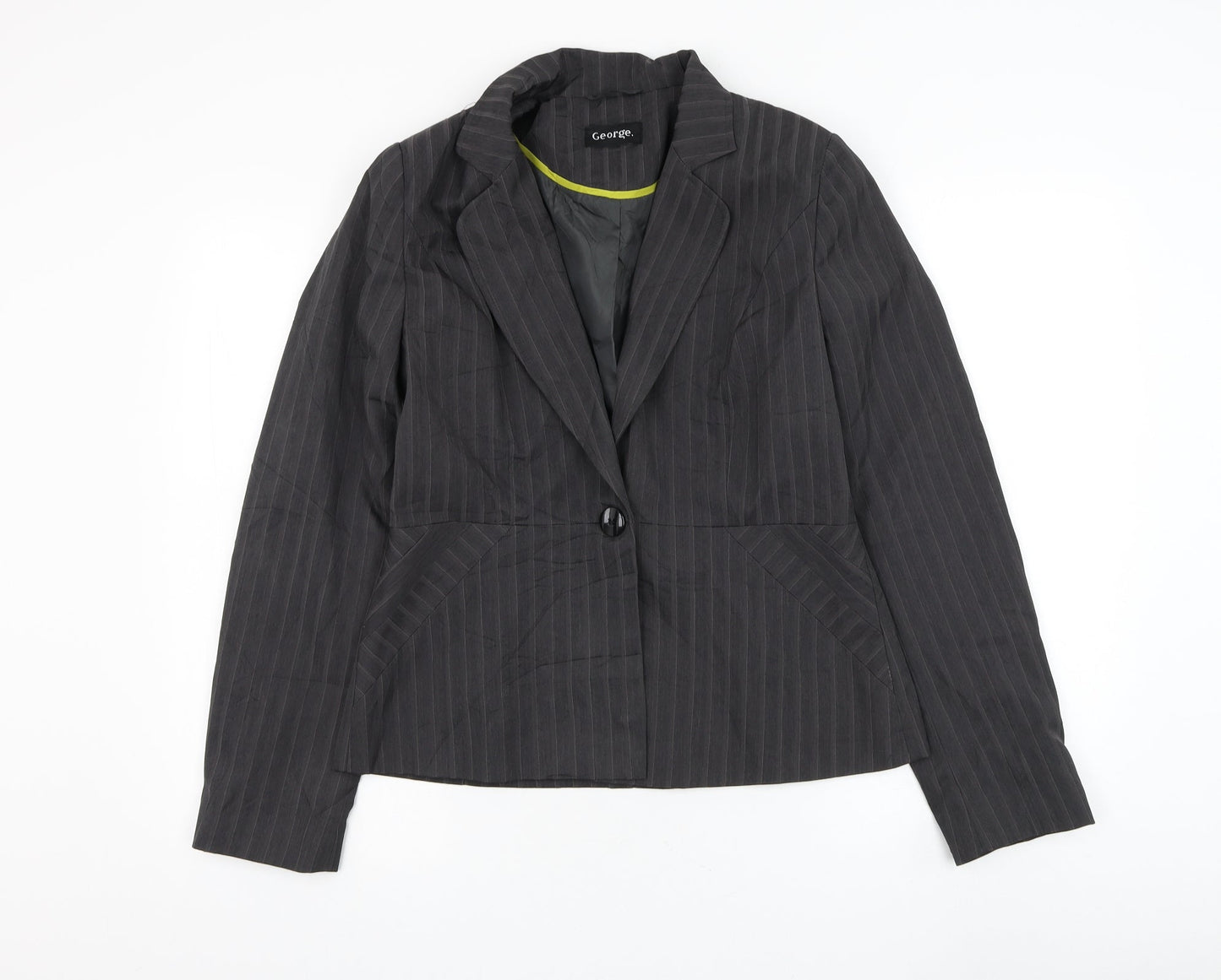 George Womens Grey Striped Jacket Blazer Size 12 Button