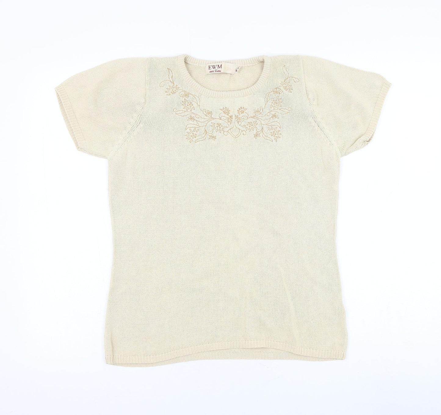 EWM Womens Beige Round Neck Cotton Pullover Jumper Size 10 - Flower