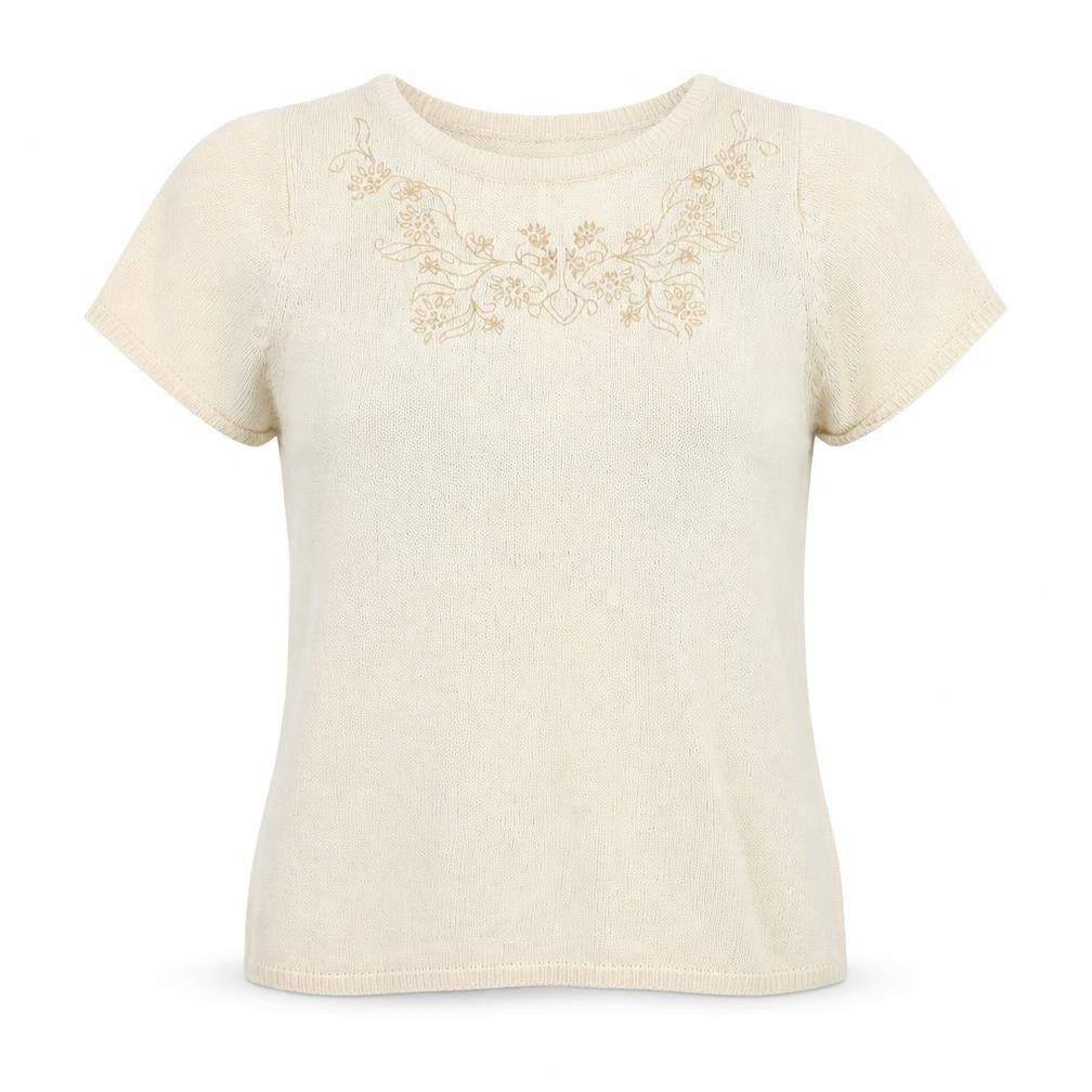 EWM Womens Beige Round Neck Cotton Pullover Jumper Size 10 - Flower