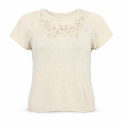EWM Womens Beige Round Neck Cotton Pullover Jumper Size 10 - Flower