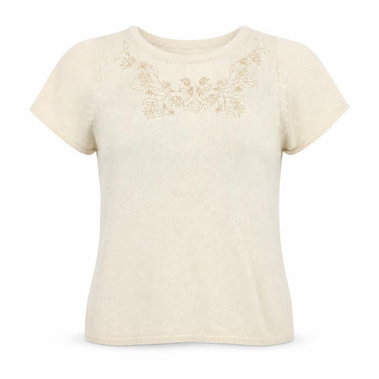 EWM Womens Beige Round Neck Cotton Pullover Jumper Size 10 - Flower