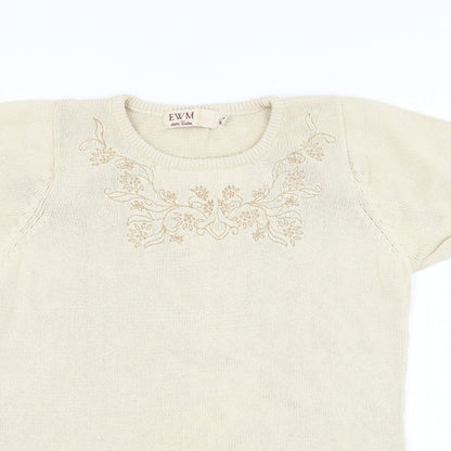 EWM Womens Beige Round Neck Cotton Pullover Jumper Size 10 - Flower
