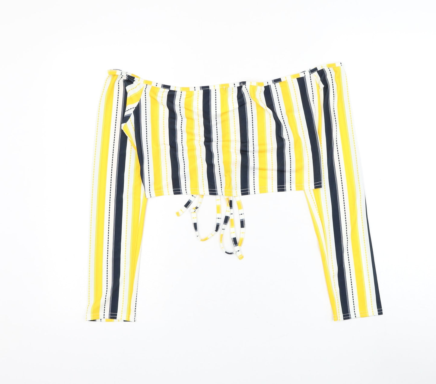 I-X London Womens White Striped Polyester Cropped Blouse Size 10 Round Neck