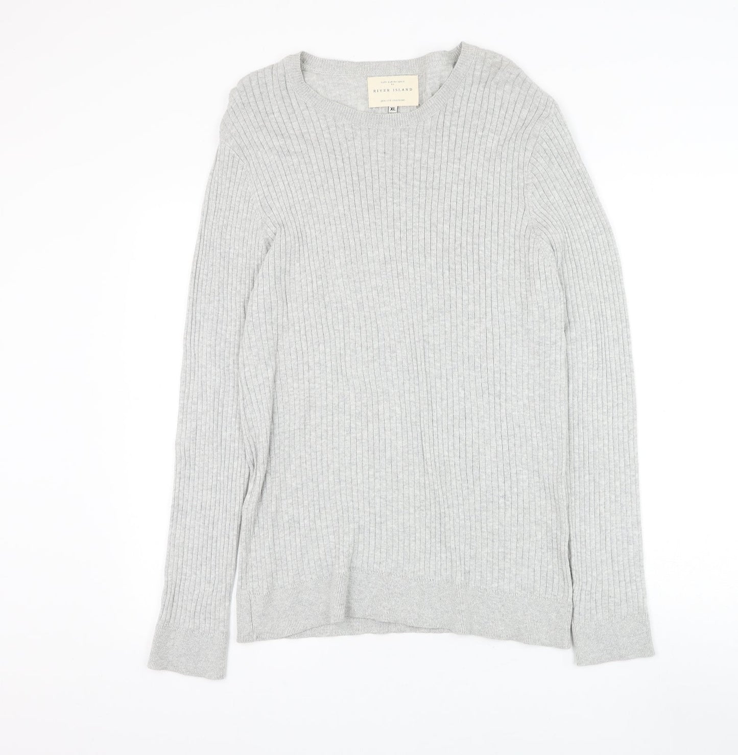 River Island Mens Grey Round Neck Cotton Pullover Jumper Size XL