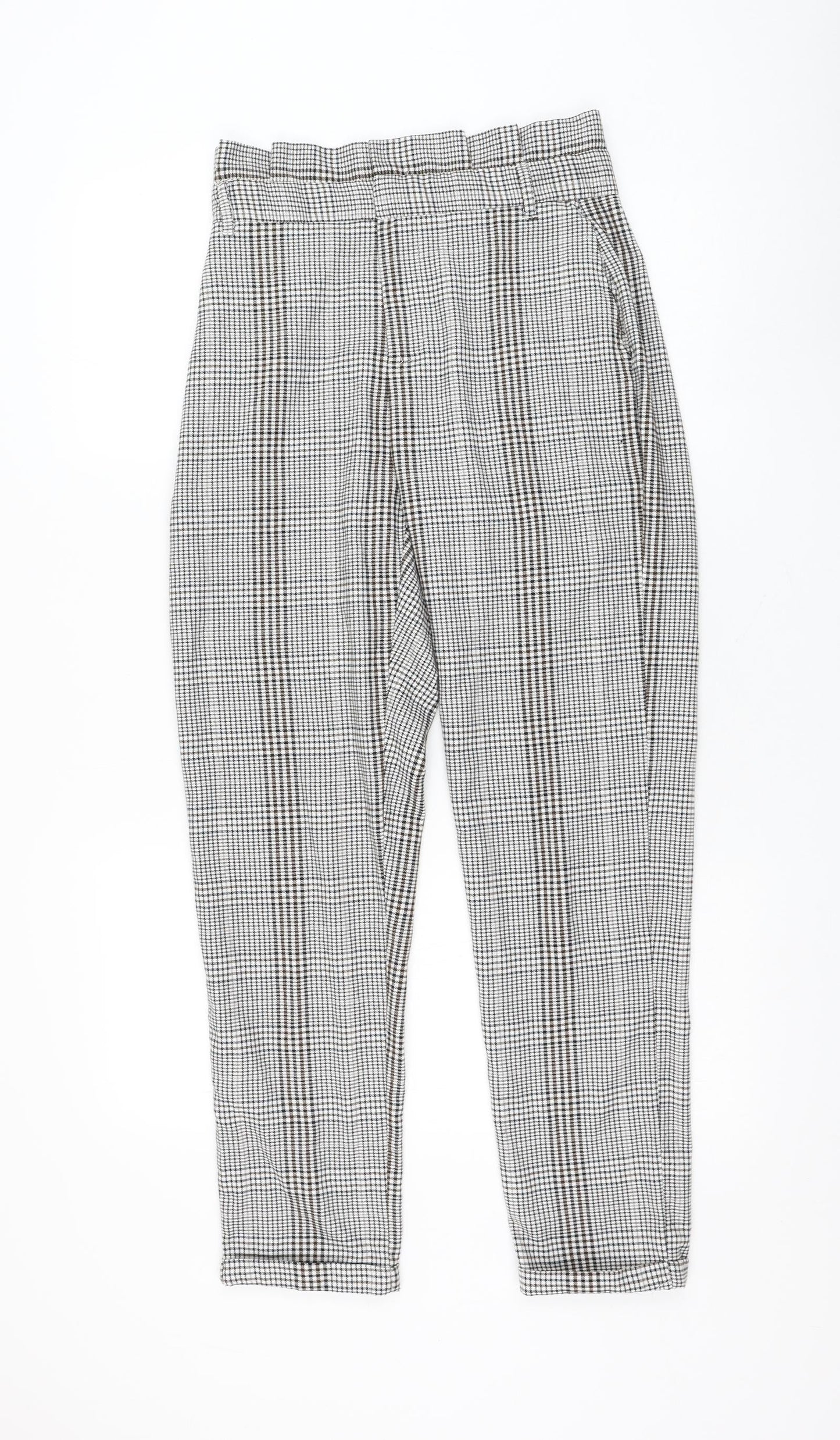 Sinsay Womens White Check Polyester Carrot Trousers Size S L28 in Regular Zip