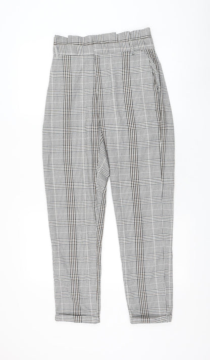 Sinsay Womens White Check Polyester Carrot Trousers Size S L28 in Regular Zip