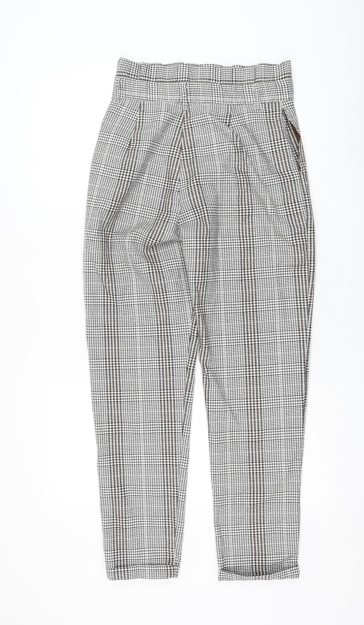 Sinsay Womens White Check Polyester Carrot Trousers Size S L28 in Regular Zip