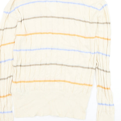 Marks & Spencer Womens Beige V-Neck Striped Viscose Pullover Jumper Size S