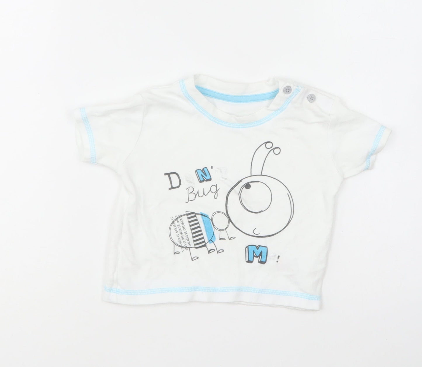 George Baby White Cotton Basic T-Shirt Size 6-9 Months Round Neck Pullover - Bug