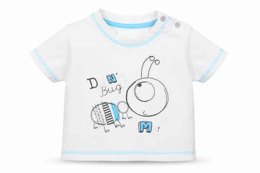 George Baby White Cotton Basic T-Shirt Size 6-9 Months Round Neck Pullover - Bug