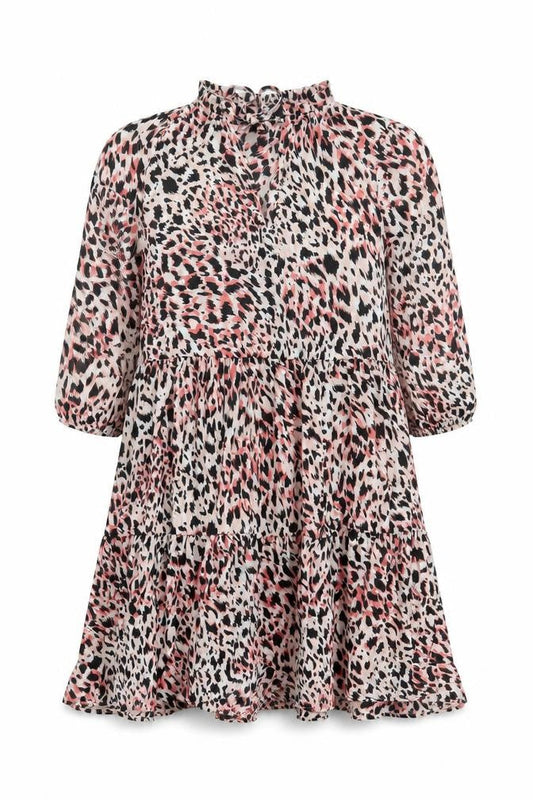 F&F Womens Pink Animal Print Polyester Skater Dress Size 8 High Neck Pullover