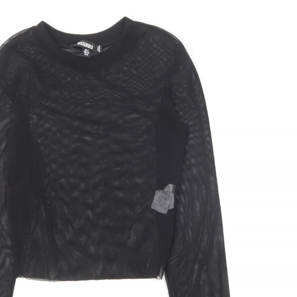 Missguided Womens Black Polyester Basic T-Shirt Size 4 High Neck