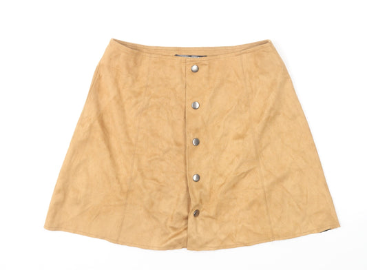 Fashion Union Womens Brown Polyester Mini Skirt Size 8 Button