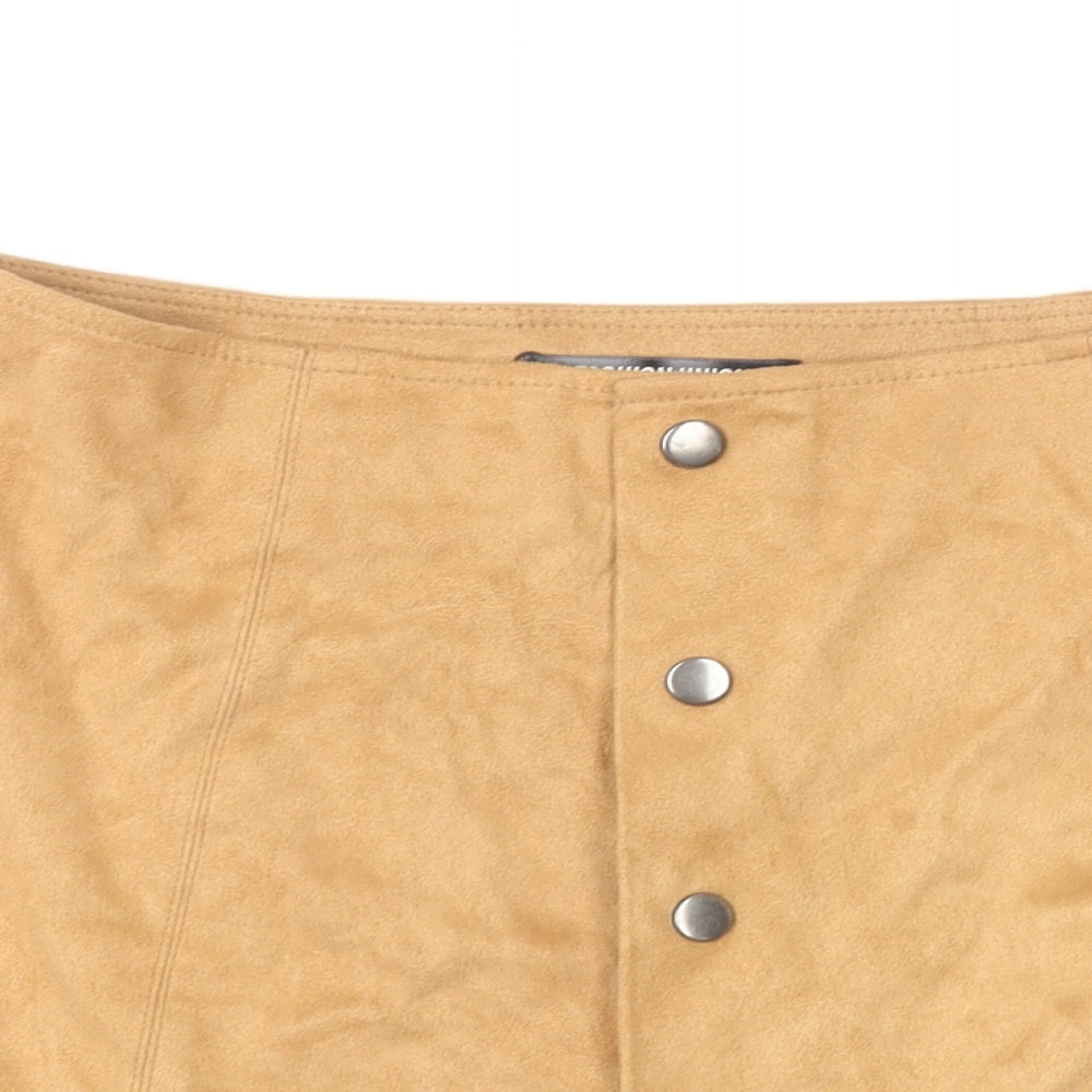 Fashion Union Womens Brown Polyester Mini Skirt Size 8 Button