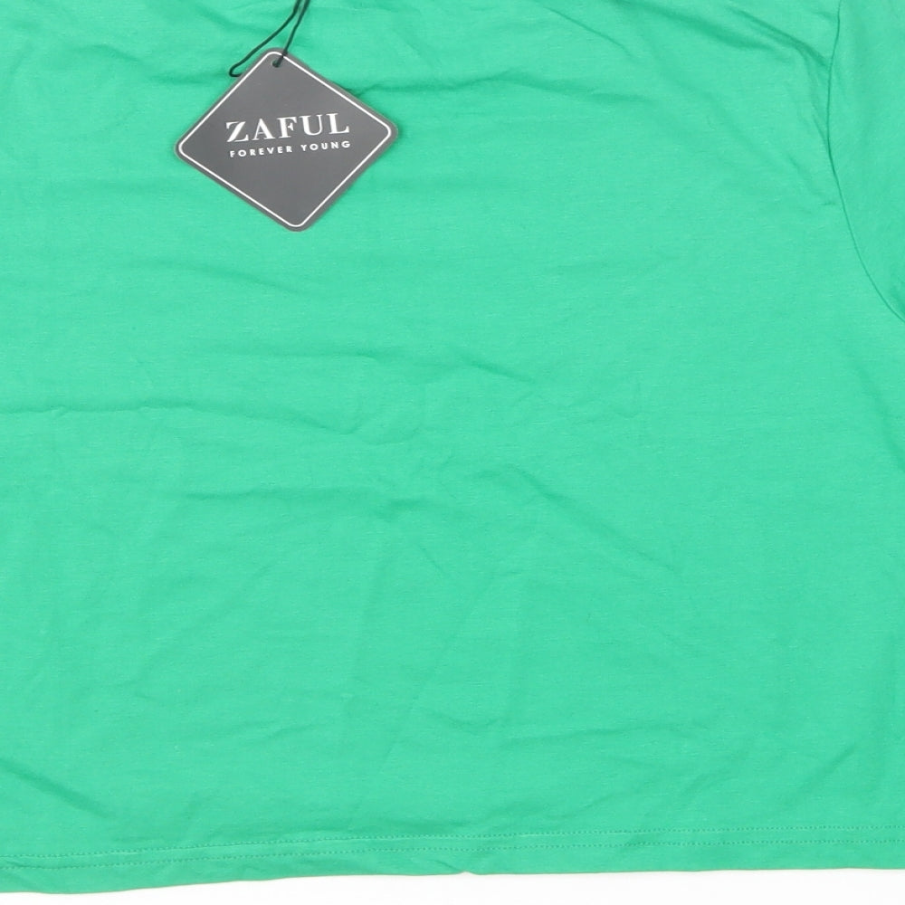 Zaful Womens Green Cotton Cropped T-Shirt Size S Round Neck