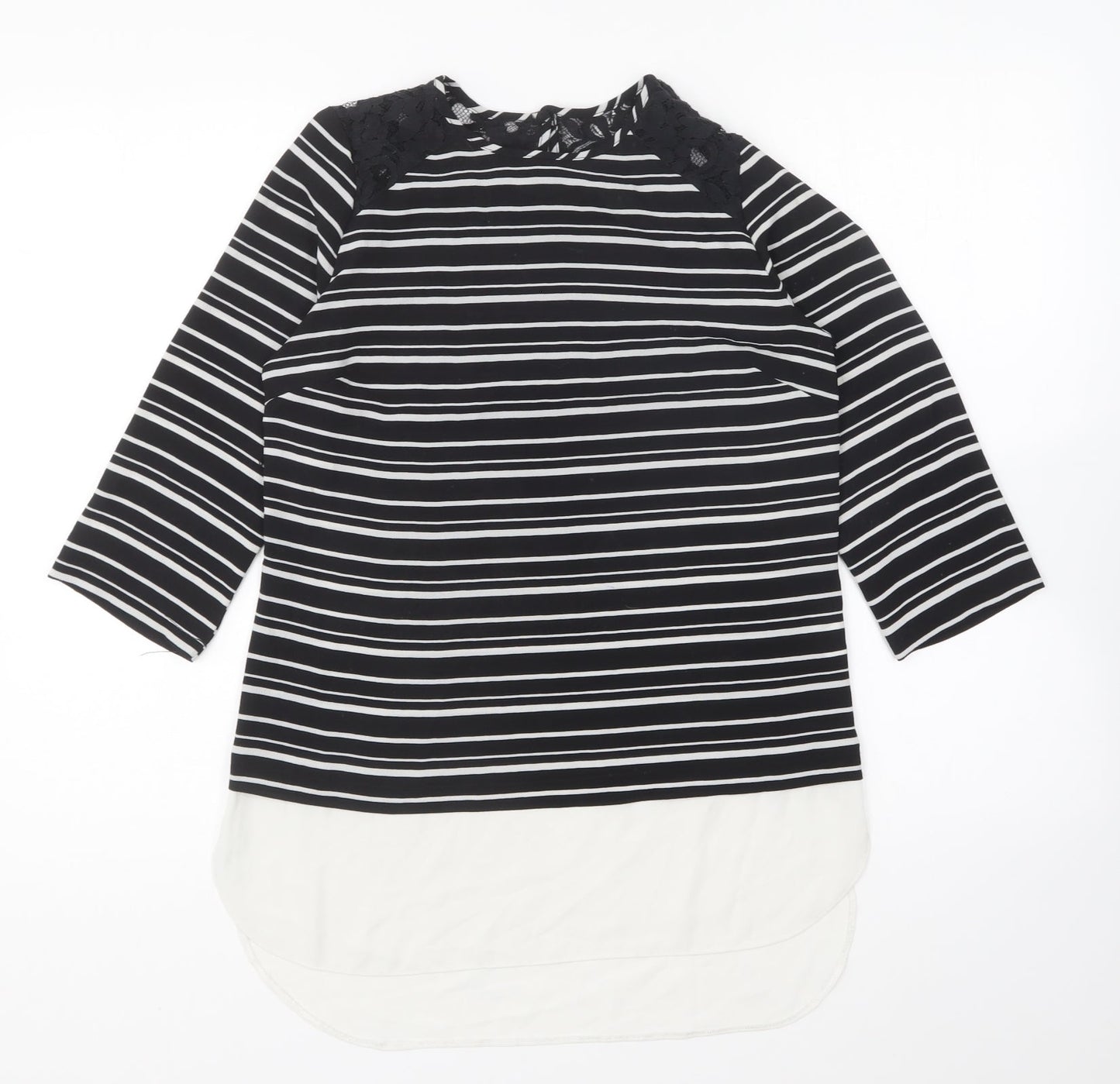 Atmosphere Womens Black Striped Polyester Basic Blouse Size 6 Round Neck