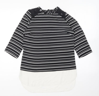 Atmosphere Womens Black Striped Polyester Basic Blouse Size 6 Round Neck
