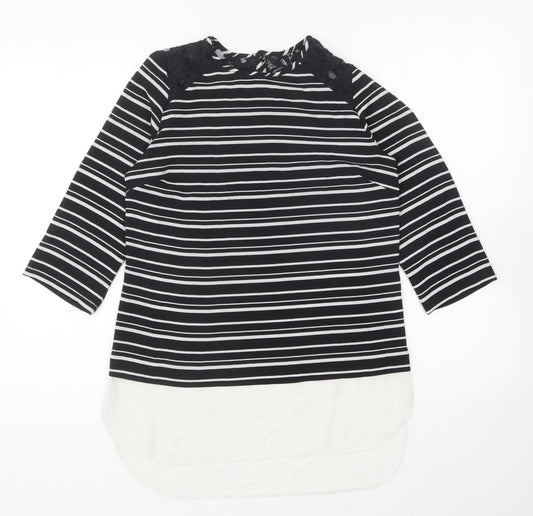 Atmosphere Womens Black Striped Polyester Basic Blouse Size 6 Round Neck