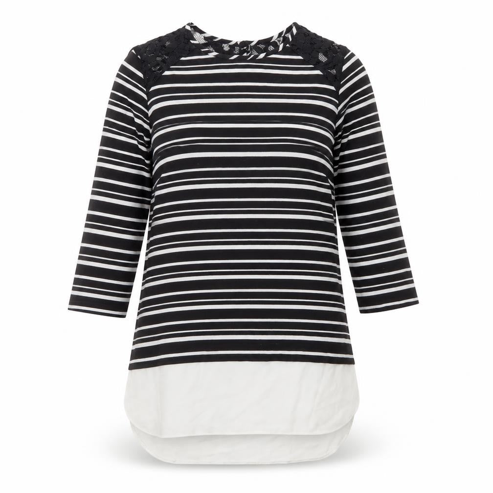 Atmosphere Womens Black Striped Polyester Basic Blouse Size 6 Round Neck