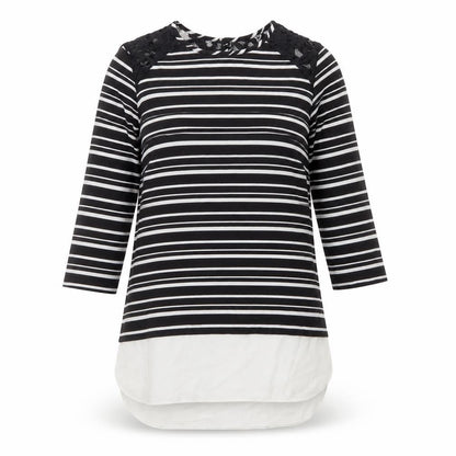 Atmosphere Womens Black Striped Polyester Basic Blouse Size 6 Round Neck