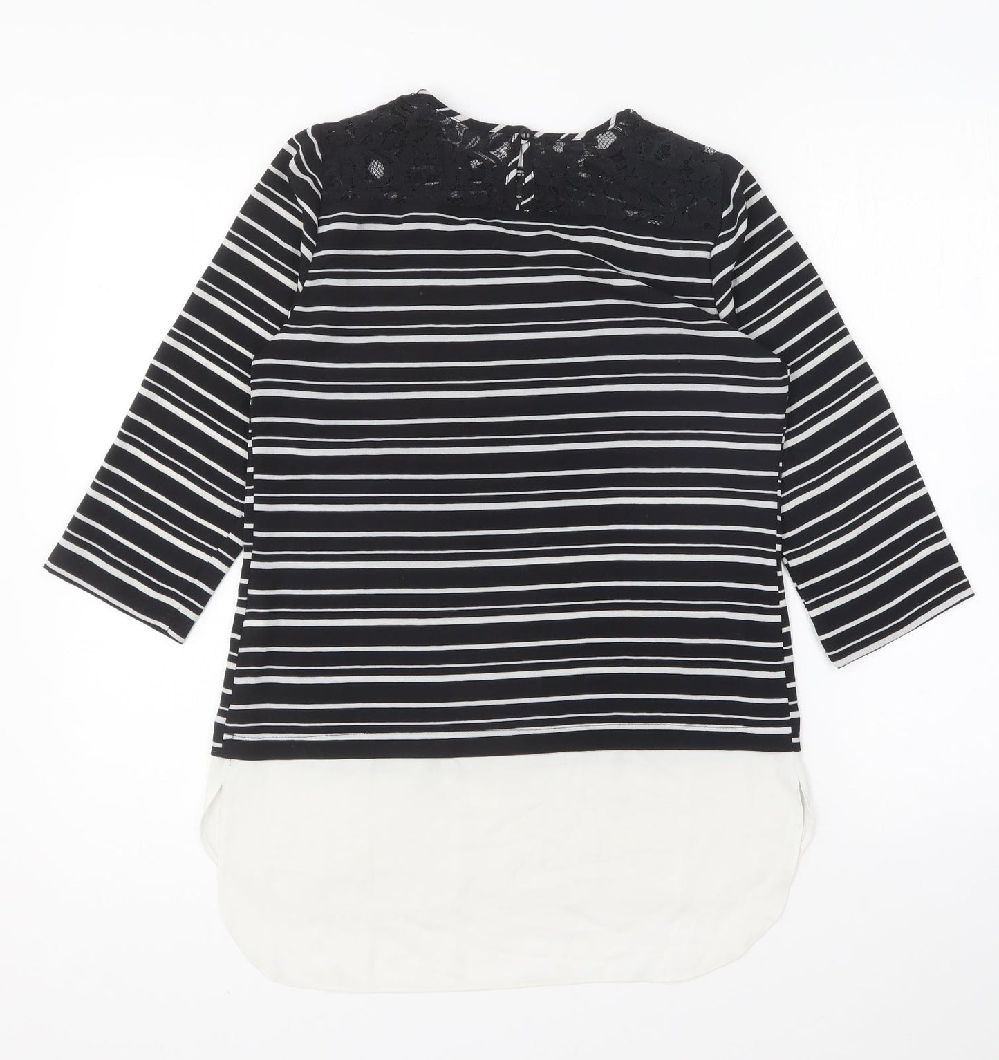Atmosphere Womens Black Striped Polyester Basic Blouse Size 6 Round Neck