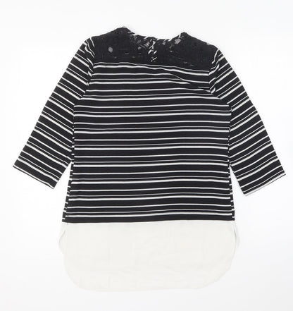 Atmosphere Womens Black Striped Polyester Basic Blouse Size 6 Round Neck