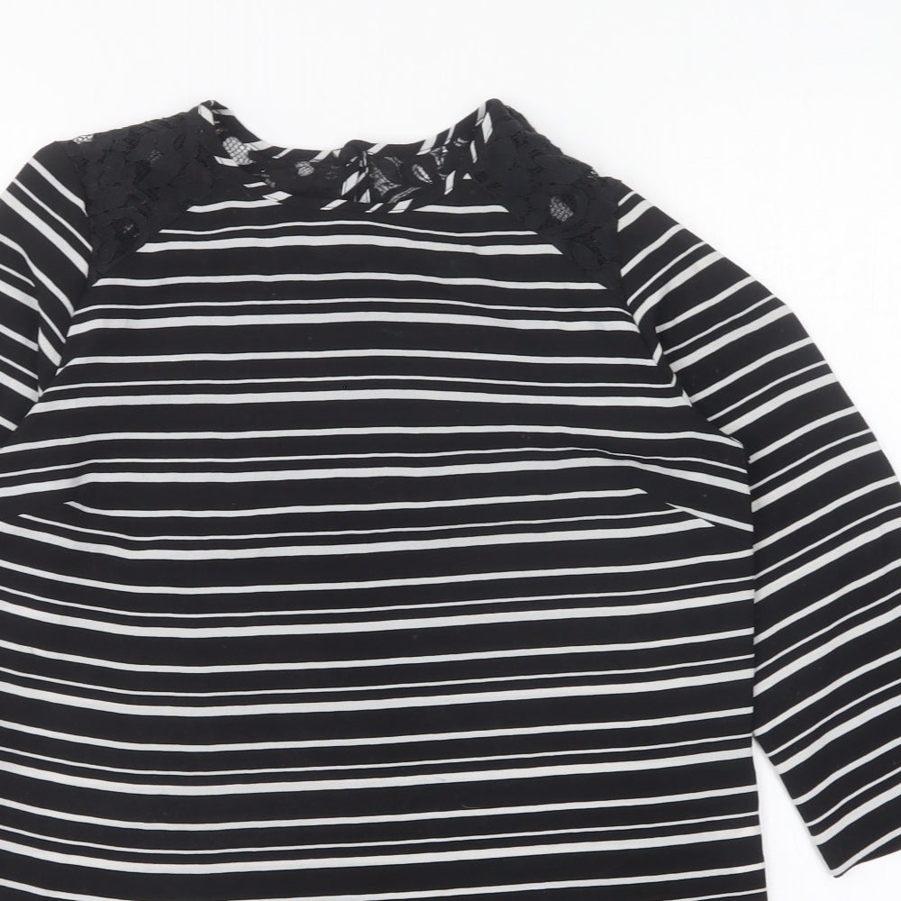 Atmosphere Womens Black Striped Polyester Basic Blouse Size 6 Round Neck
