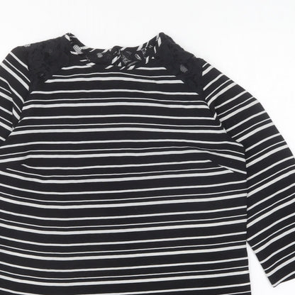 Atmosphere Womens Black Striped Polyester Basic Blouse Size 6 Round Neck