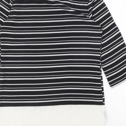 Atmosphere Womens Black Striped Polyester Basic Blouse Size 6 Round Neck