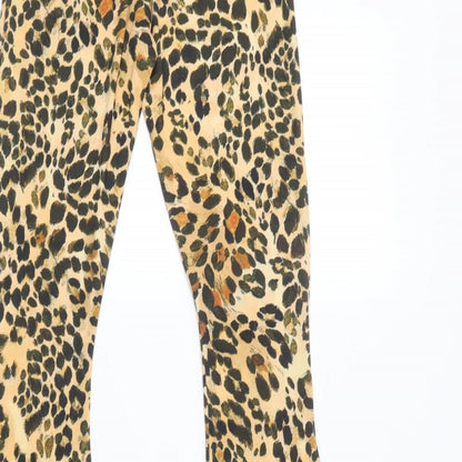 PRETTYLITTLETHING Womens Brown Animal Print Polyester Trousers Size 6 L33 in Regular - Leopard Print