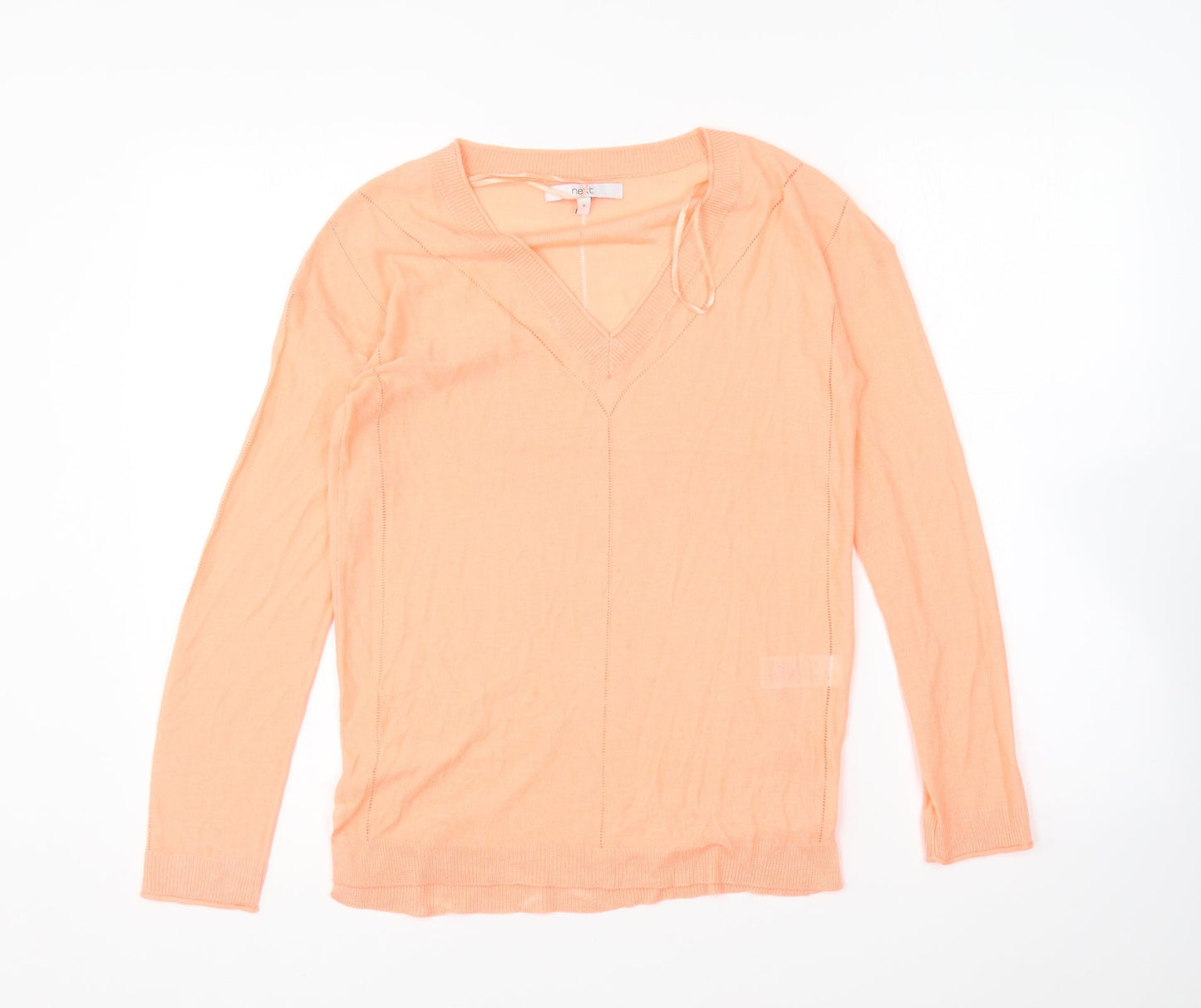 NEXT Womens Orange V-Neck Viscose Pullover Jumper Size 8