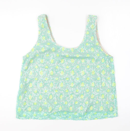 Poppy Lux Womens Green Polyester Basic Tank Size 16 Round Neck