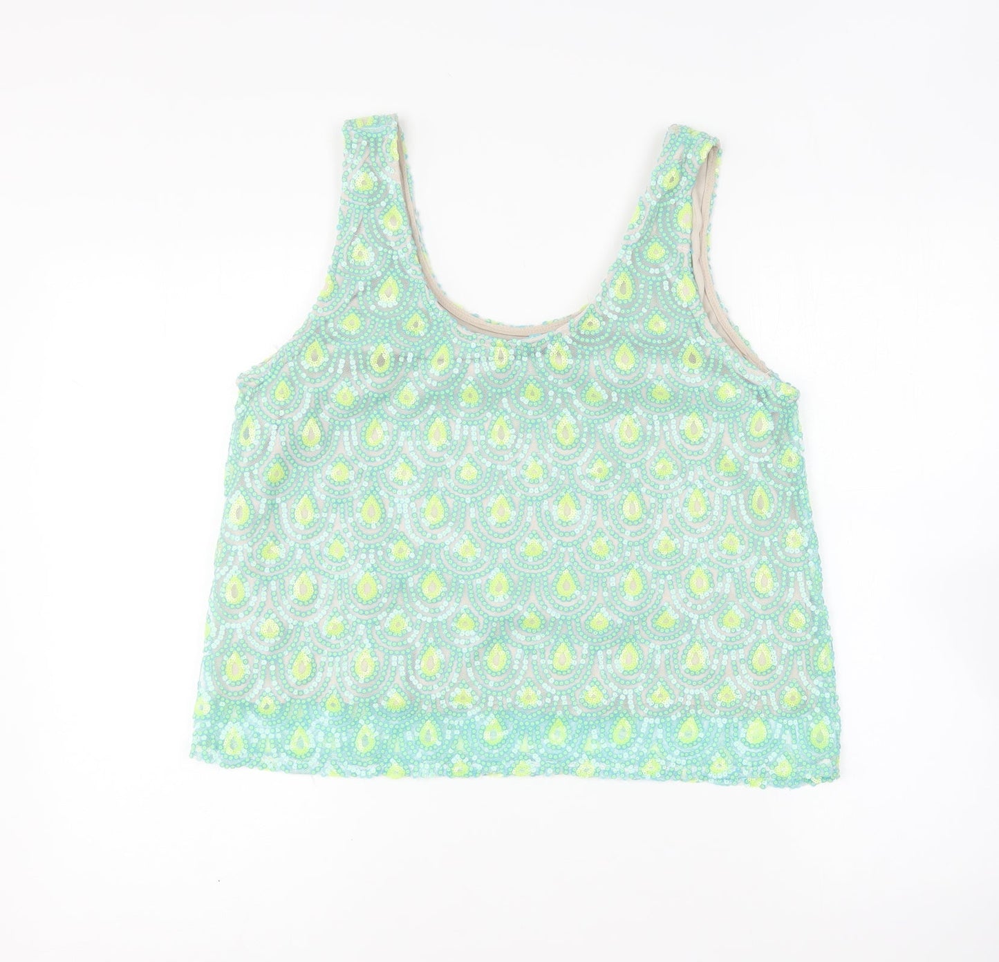 Poppy Lux Womens Green Polyester Basic Tank Size 16 Round Neck