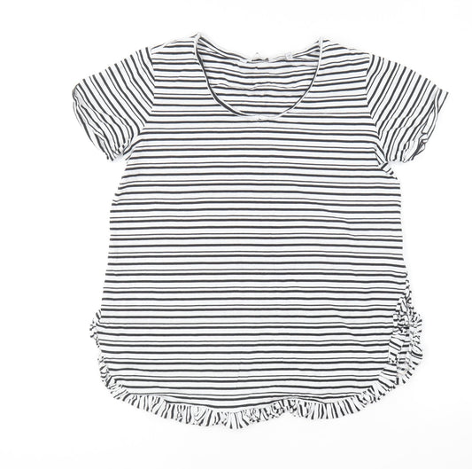 NEXT Womens Black Striped Cotton Basic T-Shirt Size 10 Round Neck